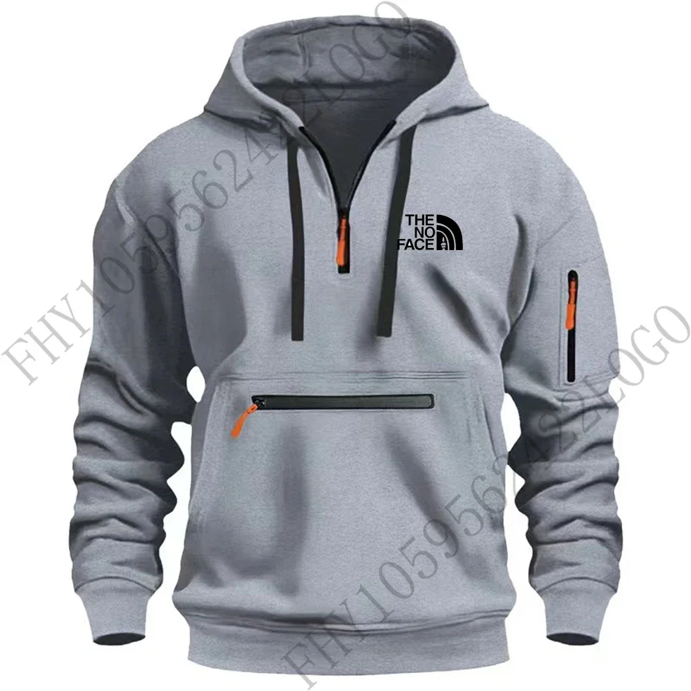 

Autumn and winter new men's zipper arm pocket pullover 2024 fashion leisure sports jogging long-sleeved hooded loose hoodie