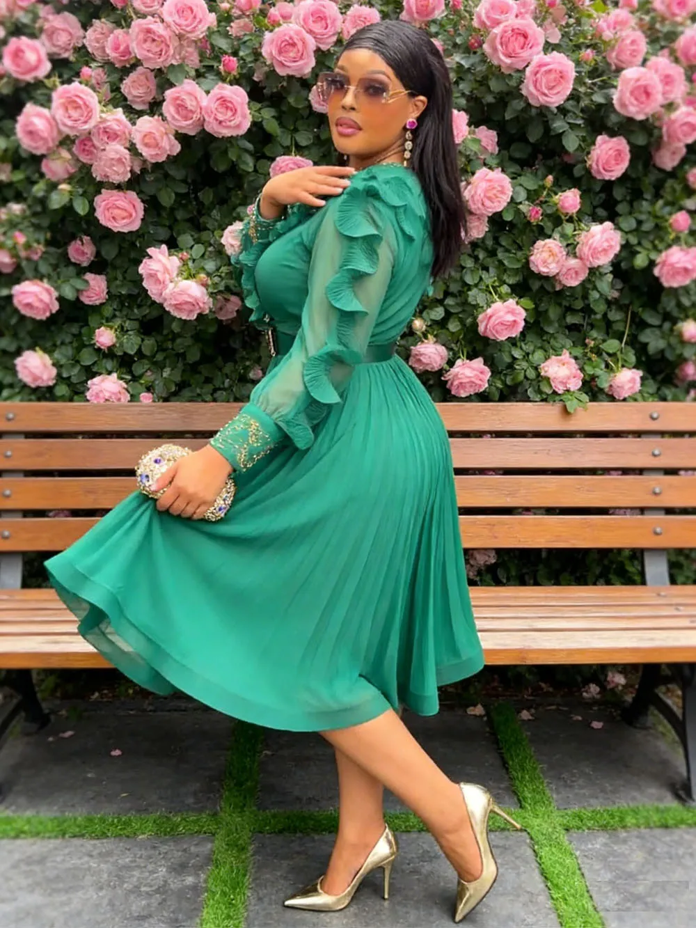 

2025 Spring Long Dresses For Women Party Evening Gown African Dashiki Pleated Maxi Robe Dubai Turkey African Ankara Clothing