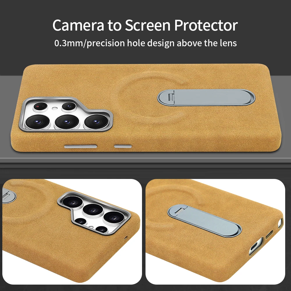 Hochwertige Wildleder-Handyhülle für Galaxy S25U S24 Ultra mit kabellosem Laden 360° °   Drehbarer Halter All-Inclusive-Schutz