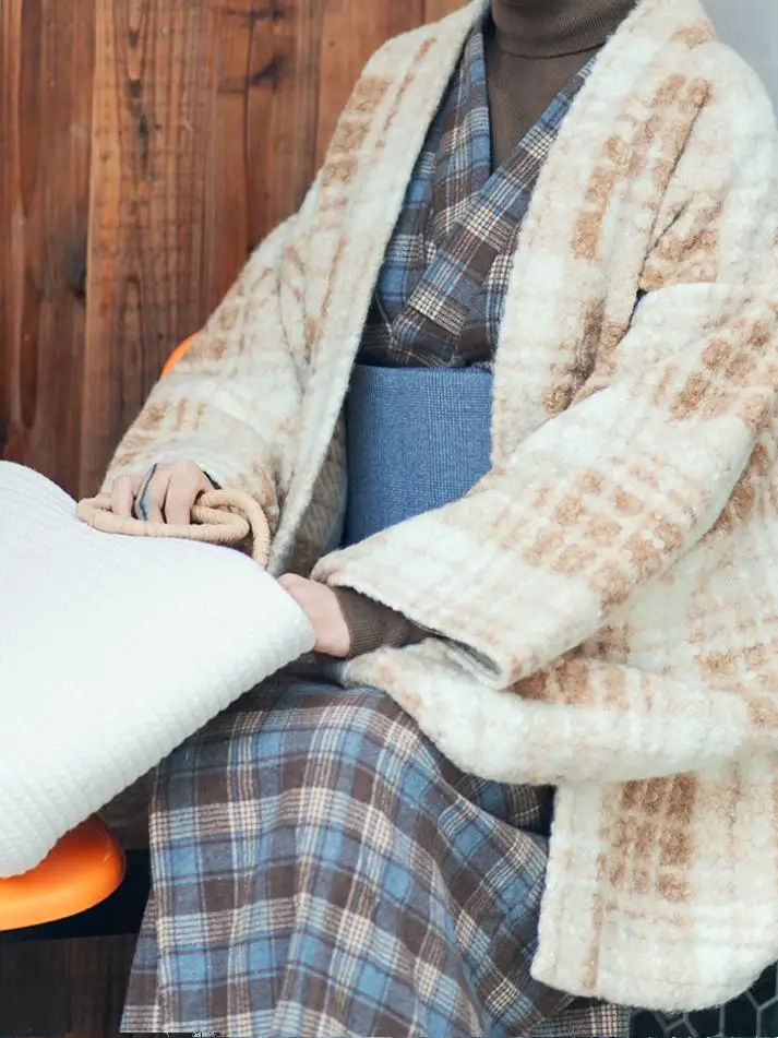 Thiened ラムファー着物 Sle アウター チェス柄 日本製 Sle レディース コート 毎日の通勤や秋冬の着用に