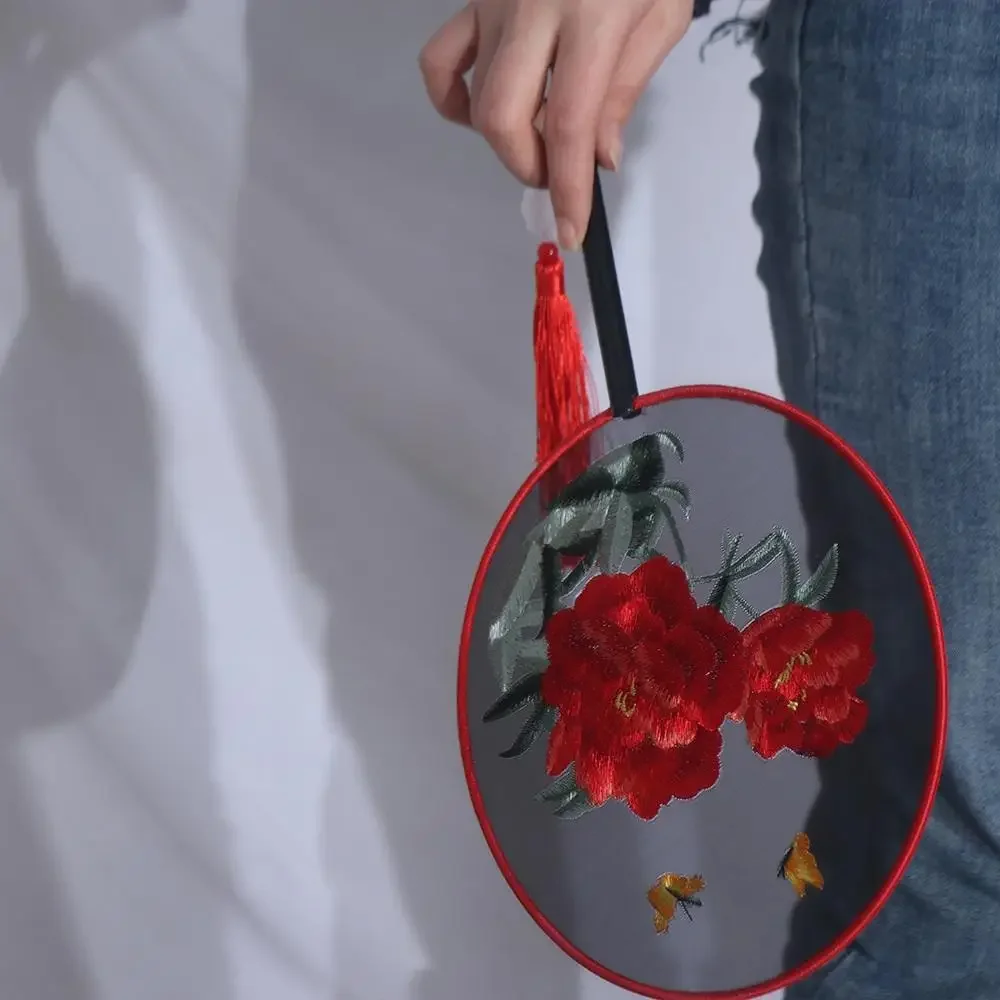 Classical Chinese Style Chinese Style Fan with Pendant Handheld Embroidery Fan Floral Pattern Round Silk Fan Chinese Wedding - Image 2