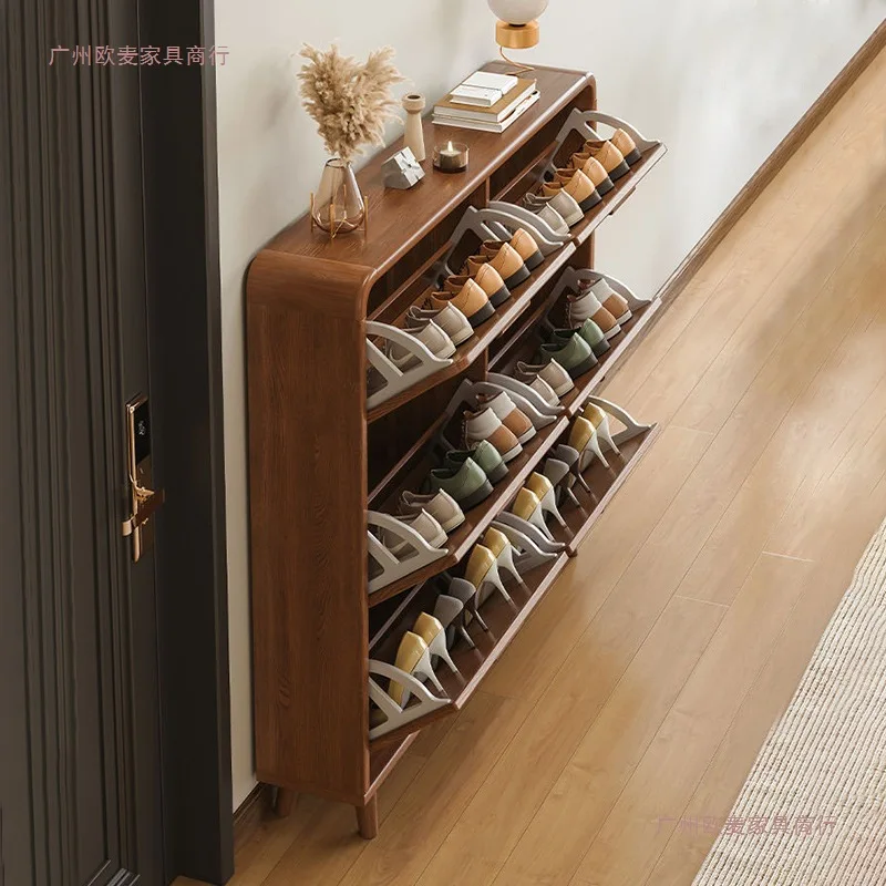 

Ultra-thin tipping bucket shoe cabinet at the entrance of the home, solid wood storage, space-saving small apartment, simple sho