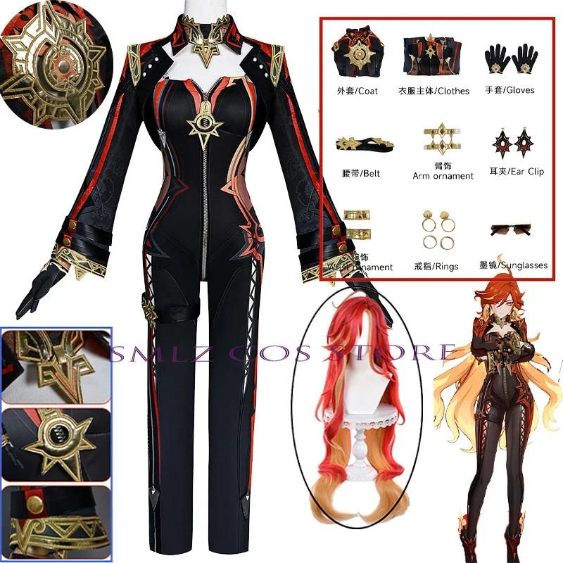 

Game Genshin Impact Mavuika Cosplay Pyro Archon Costume Uniform Wig Outfit Set Anime Halloween Party Play Prop for Woman