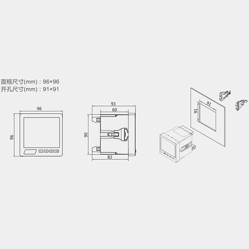 RS485 Modbus AC0-450V 0-300A 45-65Hz متعددة الوظائف عداد لوحة رقمية مع RS485 3 المرحلة ألف فولت هرتز متر مع 3 قطعة أجهزة الاستشعار الحالية