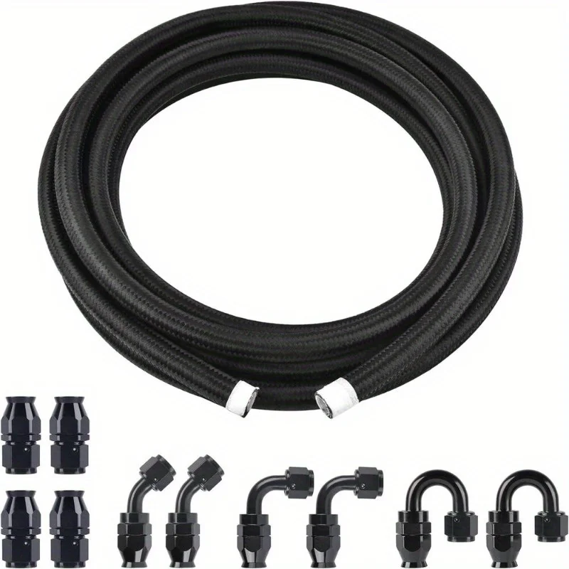 

10AN AN10 Black Nylon Braided E85 PTFE Fuel Line 20ft With 10 Fittings Hose Kit
