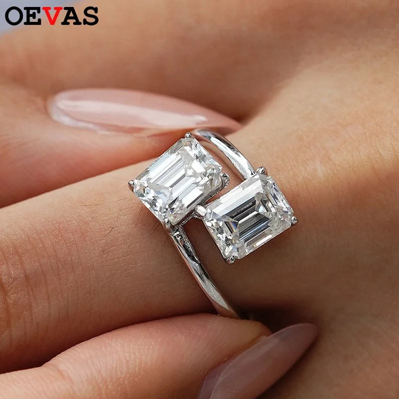 

OEVAS Emerald Cut 4cttw Full Moissanite Rings for Women 925 Silver Wedding Sparkling Lab Diamond Fine Jewelry Gift