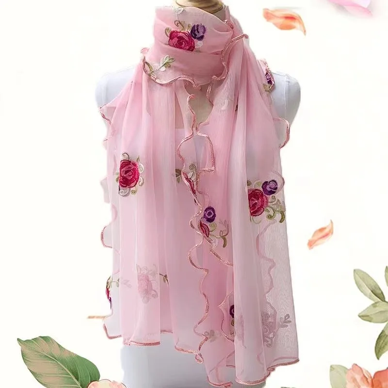 Lace Scarf Women Lightweight Hijab Elegant 2024 Print Silk Floral Shawl Wraps Headband Handle Hair Accessories Bandana