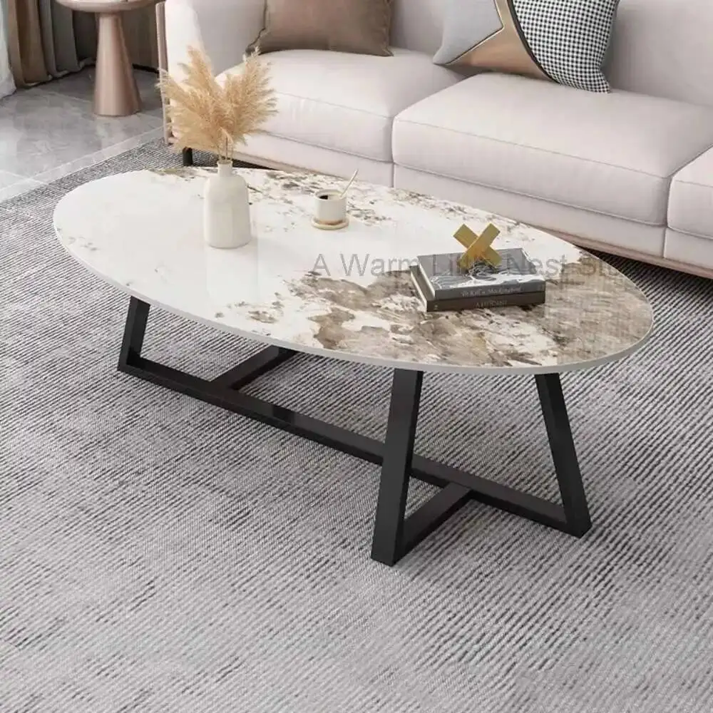 

Овальные большие кофейные столики в стиле середины века, японский легкий роскошный дизайн, с железными ножками, приставной столик для дома, креативный декор для дома