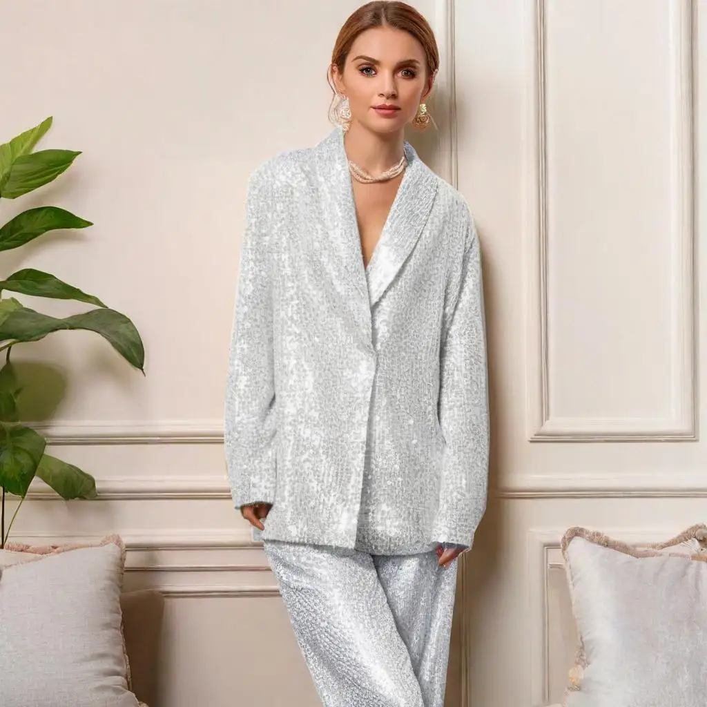 بدلات ترتر للنساء بدلة حفلات نسائية سباركلي مكونة من قطعتين ملابس عصرية للمهرجانات