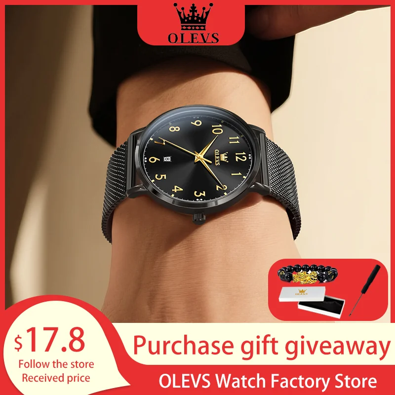 

OLEVS Классические простые ультратонкие мужские часы с арабскими цифрами, светящиеся кварцевые наручные часы с датой, оригинальные водонепроницаемые часы
