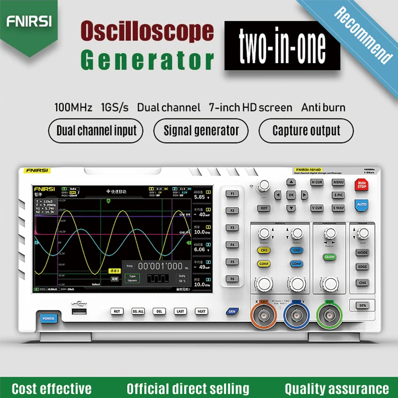 FNIRSI 1014D Digital Oscilloscope 2 In 1 Dual Channel Input Signal Generator 100MHz* 2 Ana-log Bandwidth 1GSa/s Sampling Rate