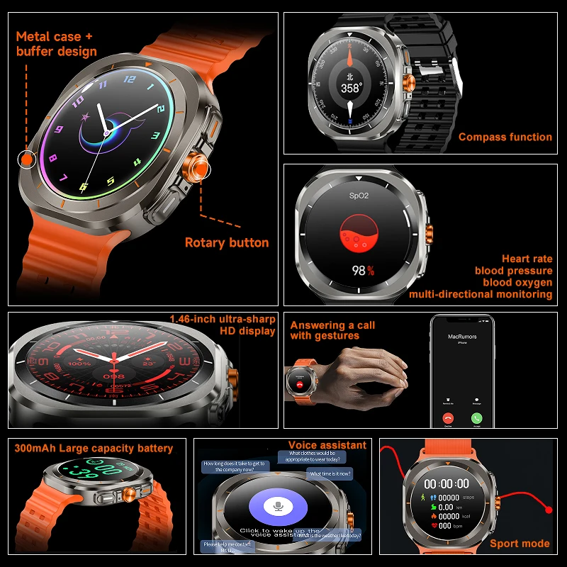 Deportes al aire libre Z7 Ultra reloj inteligente Bluetooth llamada monitoreo de salud GPS rastreador de seguimiento de movimiento pantalla HD de 1,46 pulgadas reloj inteligente