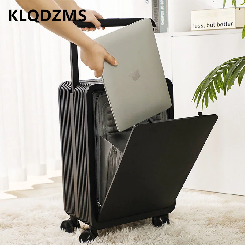 KLQDZMS 20 Inch High Quality Suitcase Front Opening Trolley Case with Laptop Boarding Box Universal Wheel Rolling Luggage