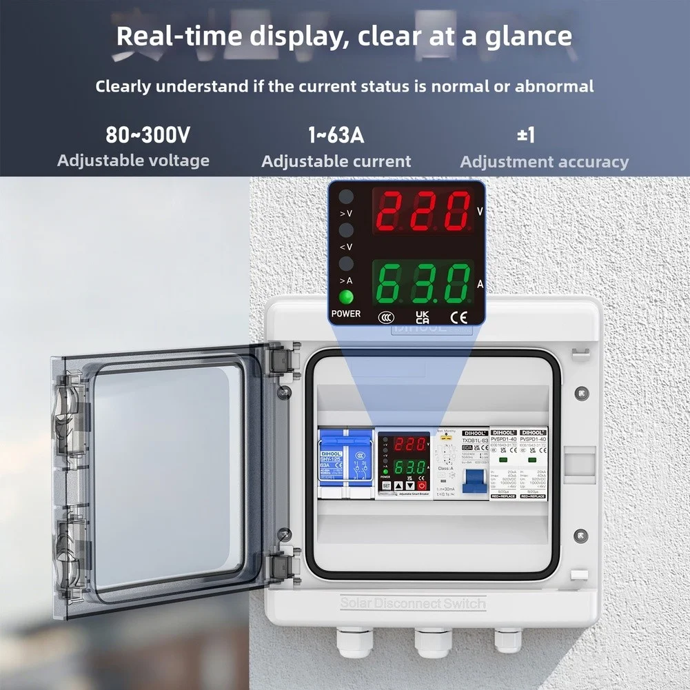 Overvoltage Protector AC220V/110V63A Circuit Breaker Voltage Protective Device Protector Digital Display Voltage Protector