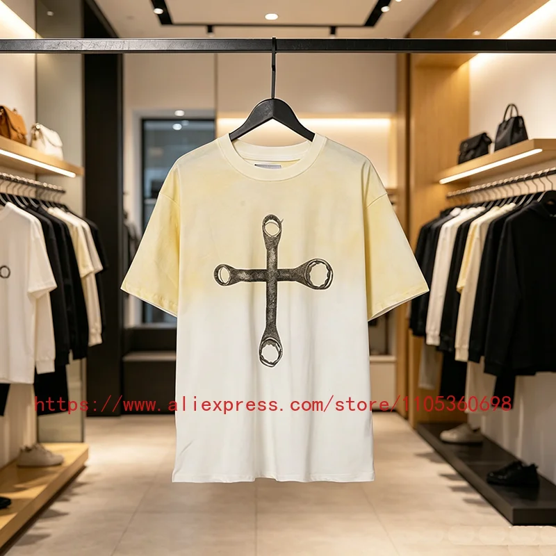 Summer New Satoshi Nakamoto Men's T-Shirt Distressed Dark Wrench Cross Everyday Loose Casual Short Sleeve Top