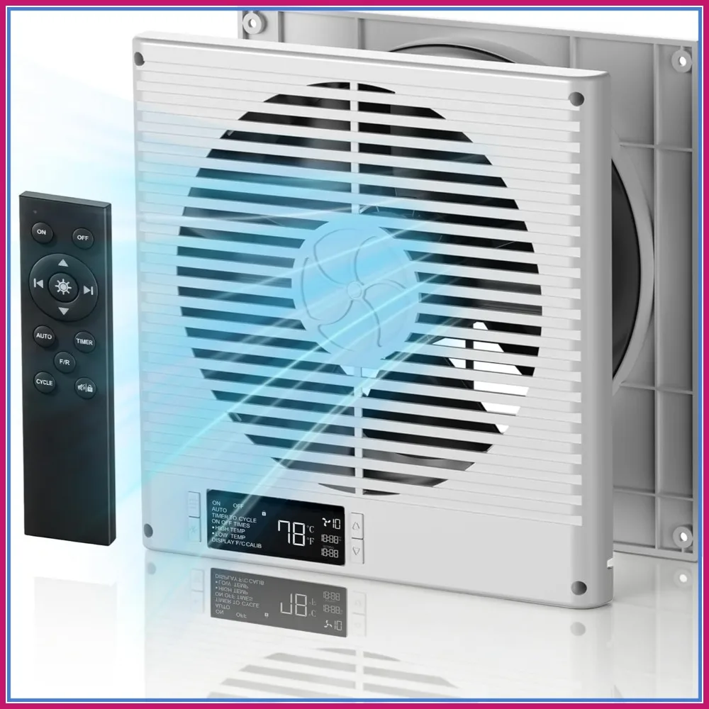 

8" Room to Room Fan with Remote, 320 CFM Air Transfer Fan, 10 Speeds Quiet DC Motor Through Wall Fan for Bedroom,Laundry,Garage