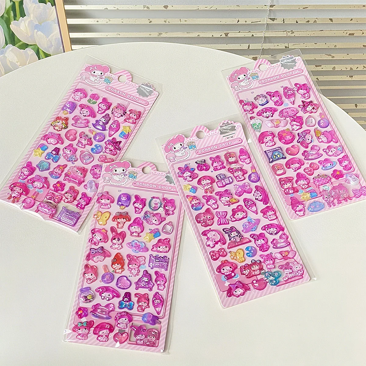 

3D Luminous Crystal Sanrio Stickers 4 Mixed-style Melody and Coolomie Decals, Perfect for DIY Craft Books and Diary Decorations