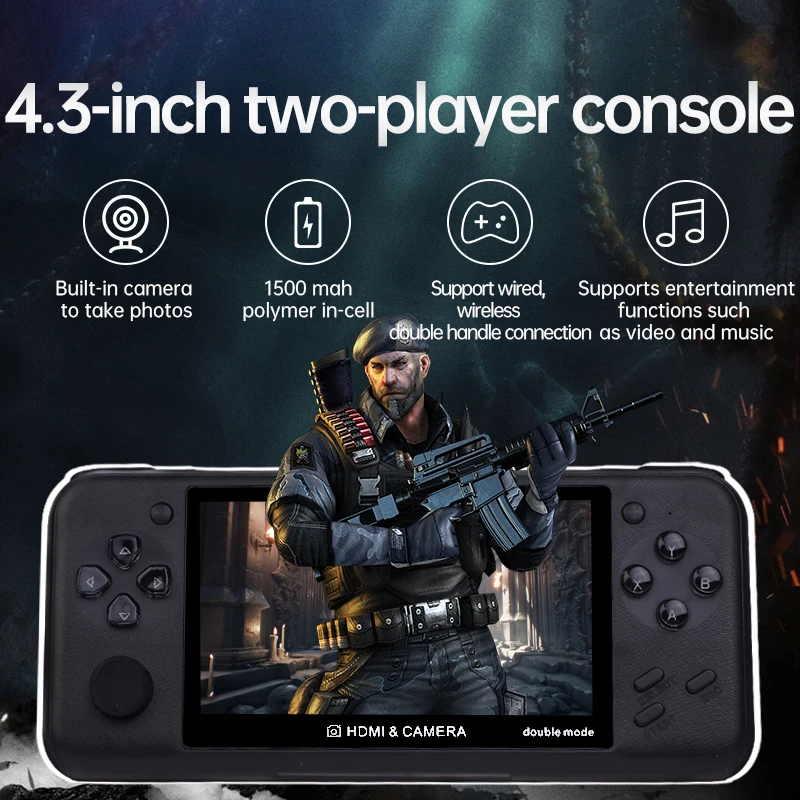 

XY-10 4.3inch 16/9 HD Screen Handheld Game Console Support Wireless Controller Video Gaming Player Toys HD output 2.4G gamepad