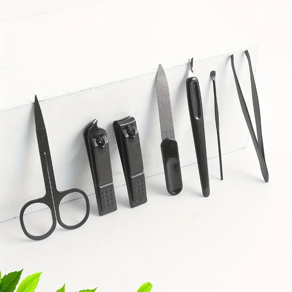 7Pcs Unisex Stainless Steel Manicure Set with Nail File Portable Travel Grooming Kit Nail Scissors Grooming Tools Kit Clippers