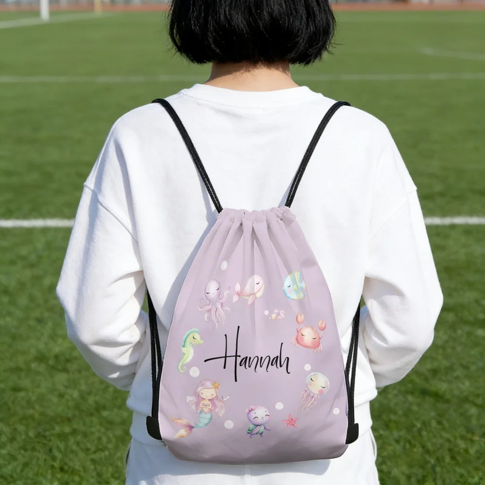 1Pc Custom Name/Text Personalized Drawstring Bag Featuring a Mermaid Design -Lightweight Travel Sports Bags Gym Sack Storage Bag
