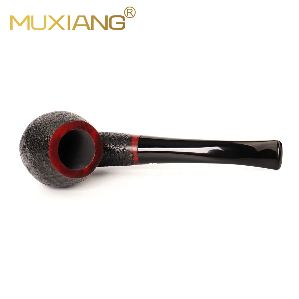 MuXiang Briarwood Tobacco Pipe 9mm filter element filter Hand sandblasted design pipe Curved handle SherlockHolmes pipe Black