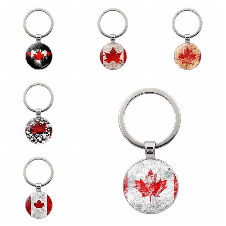 Glass Pendant Key Chain Flag of Canada Versatile Jewelry Alloy Keychain Canadian Maple Leaf Flag Gifts for Friends