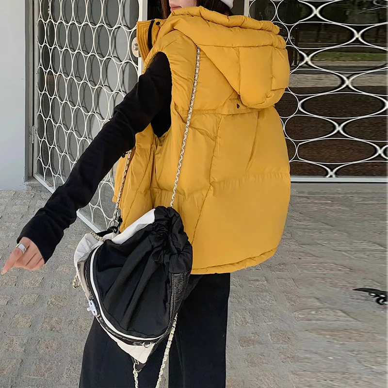 겨울 조끼 여성 다운 조끼 아우터 스타일리시 덕 다운 조끼 한국 스타일 겨울 민소매 재킷 여성 다운 재킷