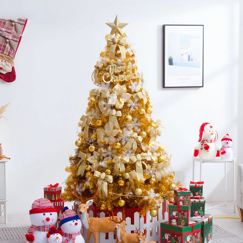 Golden Christmas Tree Luxury Encrypted PET Festive Decoration Ornaments For Home Artificial