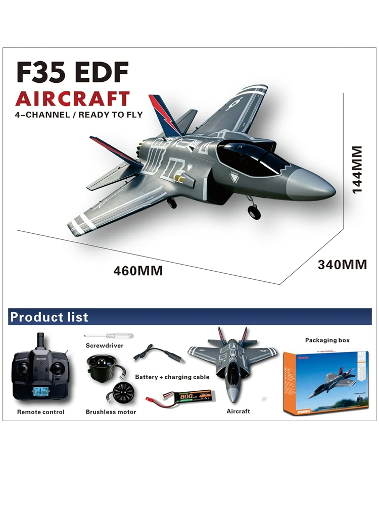 F-35 Lightning RC-Kampfjet 4CH 2.4G EPP-Schaumstoff RC-Flugzeug mit eingebautem 6-Achsen-Gyroskop, RTF-Modus 1, rechter Gashebel, sturzsicheres RC-Spielzeug