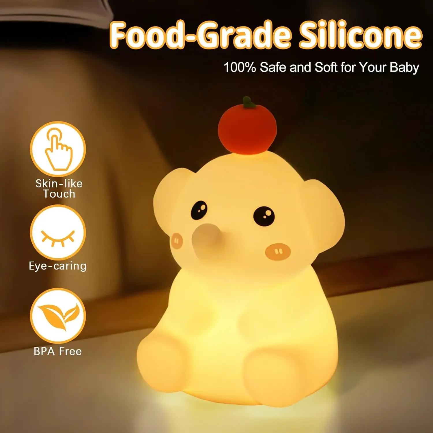 

Cute Elephant Night Light Soft Silicone LED Elephant Lamp USB Rechargeable with Timer Sleeping Lamp For Bedroom Decor Kids Gifts