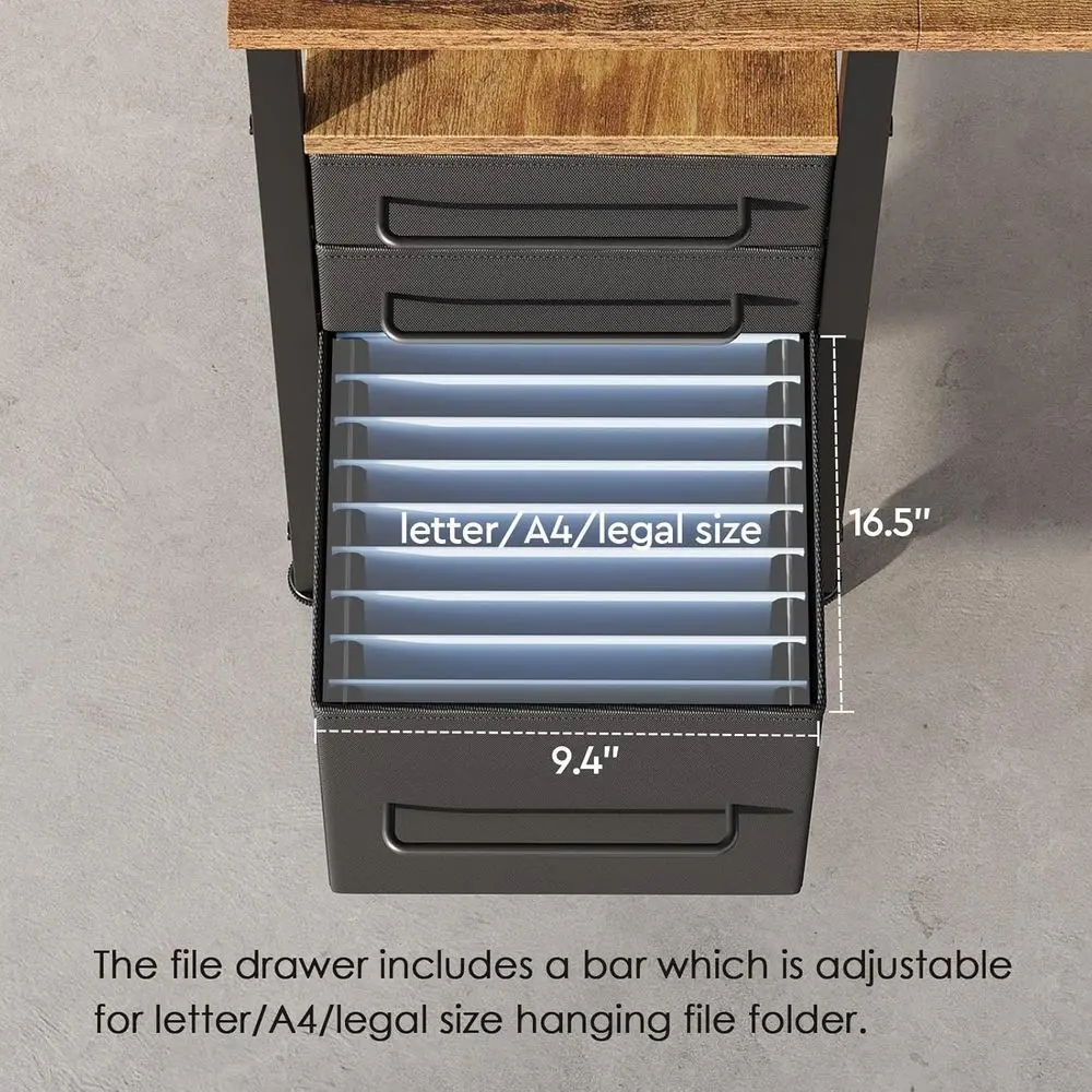 Escritorio pequeño rústico marrón 40 con cajones y estructura de metal para almacenamiento de oficina en casa