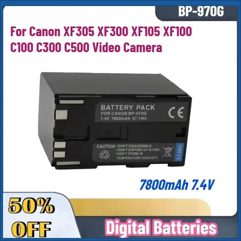Large Capacity 7800mAh 7.4V BP-970G BP970G Replacement Battery for Canon XF305 XF300 XF105 XF100 C100 C300 C500 Video Camera