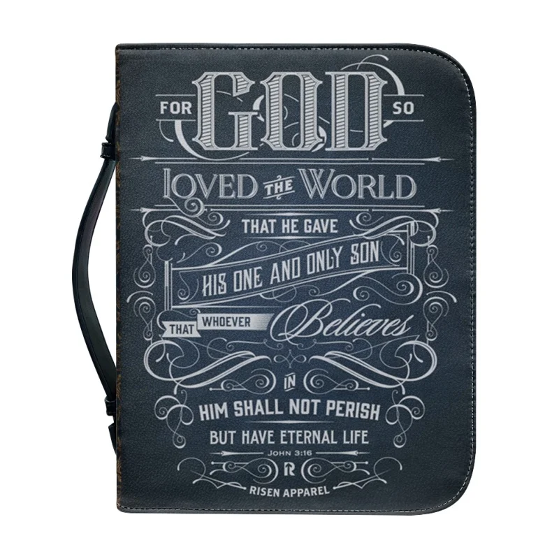 For God So Loved The World Print Women Zipper Handle Handbags Bible Hymns Custom Bible Cover Case Carrying Bible Storage Bags