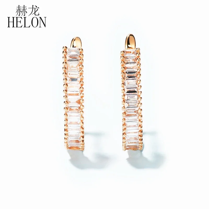 

HELON Solid 14k Rose Gold Baguette cut 0.32ct Natural Diamond Engagement Earrings Women Diamond Bright Unique Fine Jewelry Gift