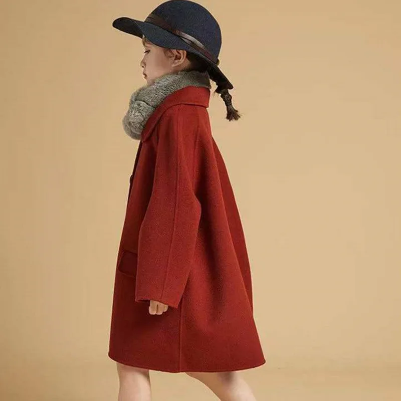 Girls Kids Down Coat Jacket Overcoat Cotton Woolen 2022 Red Wine Warm Plus Thicken  Winter Sports Children\'s Clothing