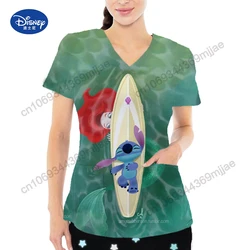 Beautiful Disney Princess Cartoon Pattern Printed Women's T-shirt Summer New Comfortable and Casual Nurse Uniform Y2k style Top