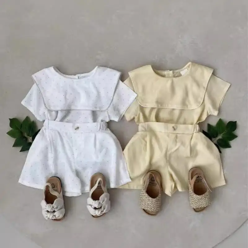 

2026 Summer New Baby Short Sleeve Clothes Set Girls Large Lapel Shirts Tops + Shorts 2pcs Suit Infant Toddler Casual Outfits