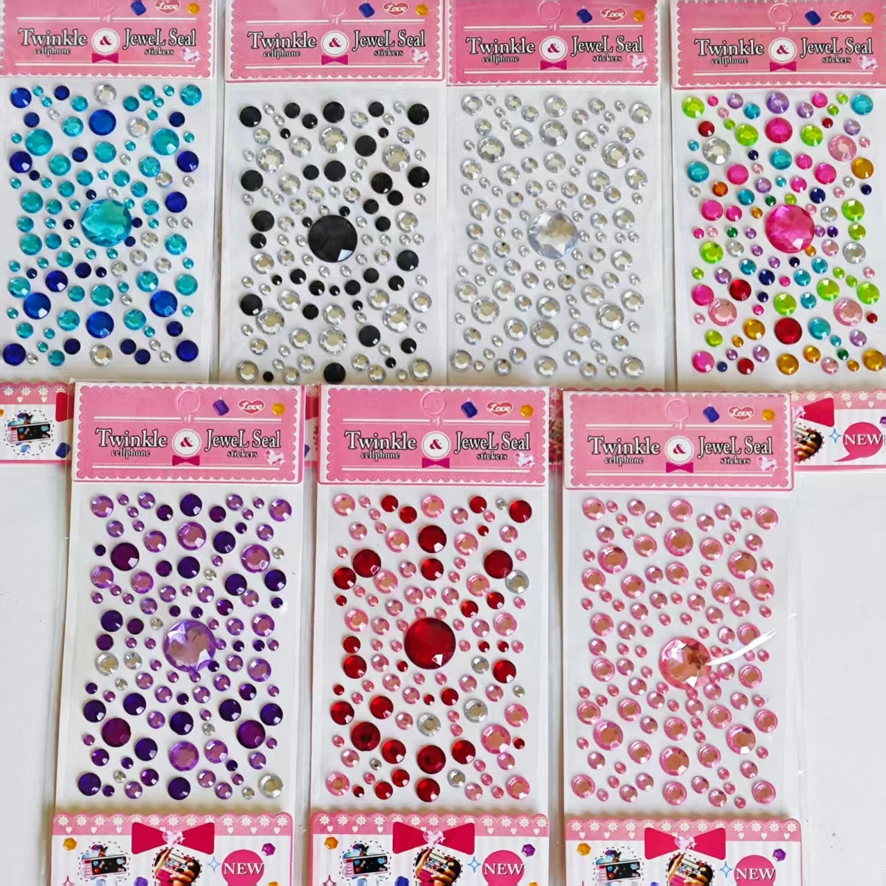 7 Round Rhinestone Stickers in Various Colors, Multi-Color Mix and Match, Handmade, Suitable for Face Decoration, Acrylic Diamond Stickers