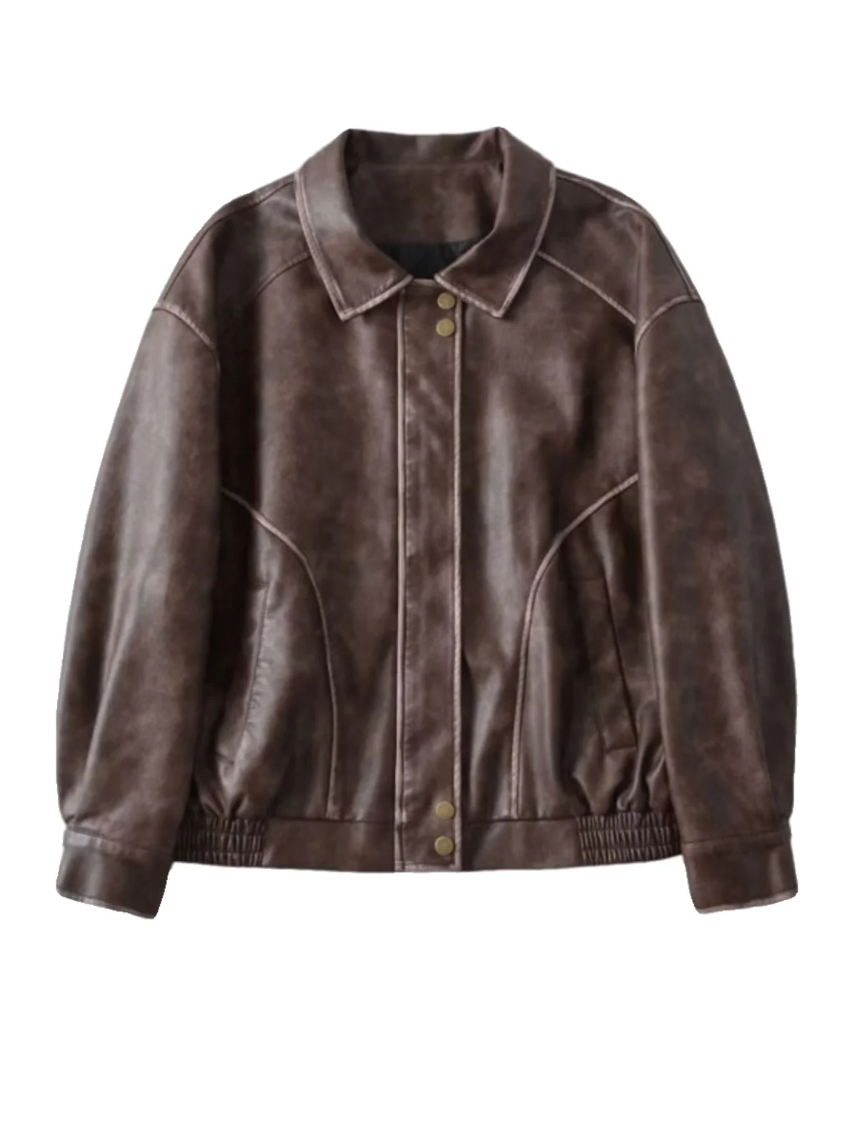 Kurtka Waed ze skóry PU, luźny krój, basic, styl hip-hopowy, pilotka, amerykański styl high street, efekt sprania, wiosna-jesień, niezbędna.