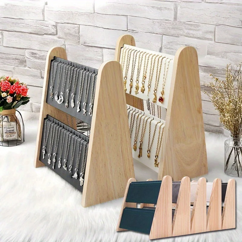 

2-layer Wooden Necklace Display Rack, Polished Surface, Space Saving, Perfect for Home Decoration and Retail Display Cabinets