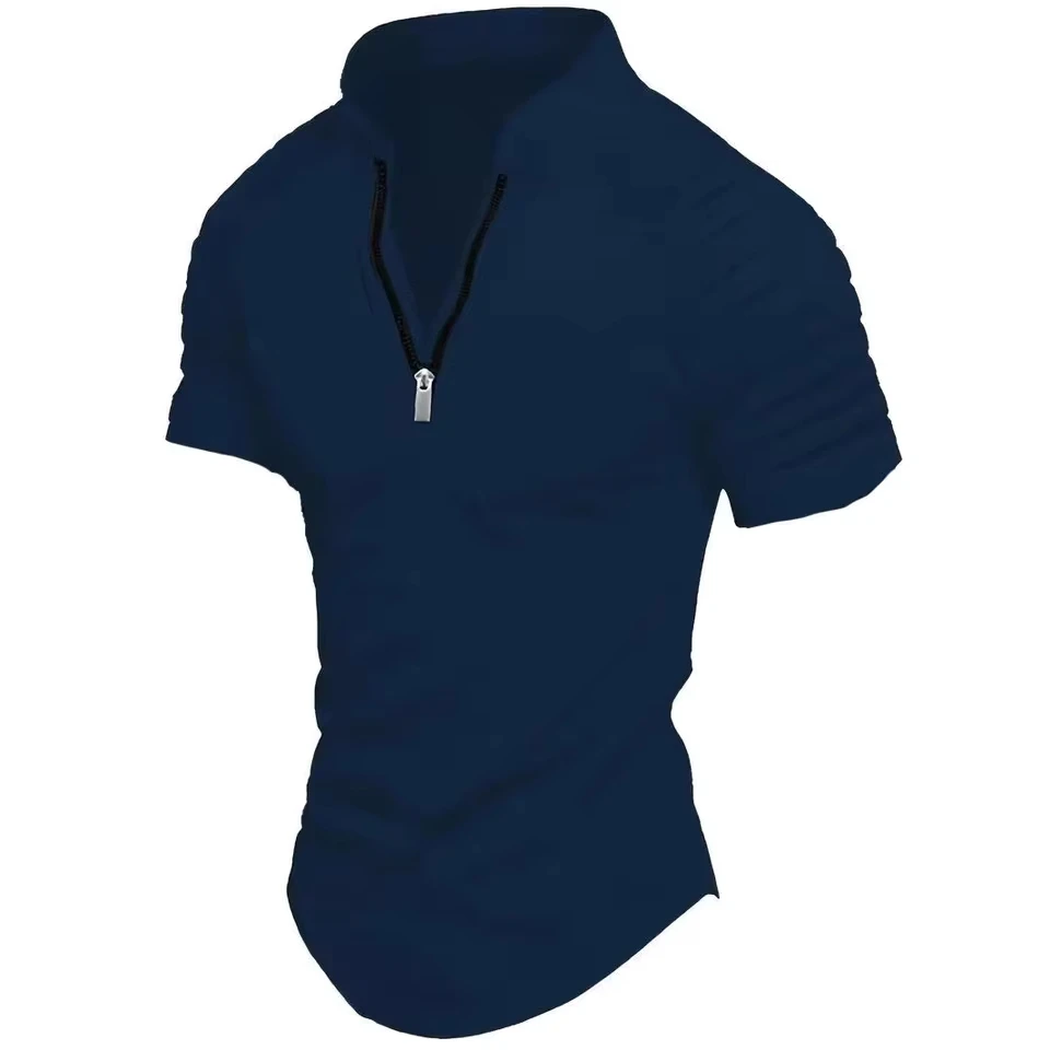 

Summer Casual Short-sleeved POLO Shirt, Zipper Pleated Men's Sports Polo Shirt