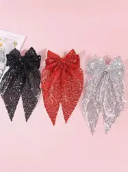 1 sequin bow hair clip Internet celebrity net gauze back head streamer spring clip hair clip new headwear woman