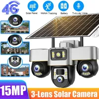 V380 Pro Solar Cameras 4G Outdoor With Three Lenses Three Screens 15MP Security Battery Operated Surveillance With PTZ Control