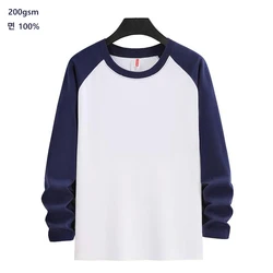 Pure Cotton Y2k Men's T Shirt Long Sleeve Spring and Autumn Sweatshirt Solid Round Neck Tees for Men Women Raglan Casual Tshirt