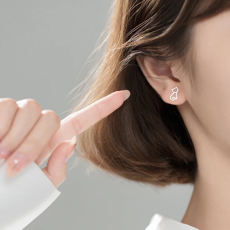 Modian gorąca sprzedaż śliczne prawdziwe 925 Sterling Silver Tiny kot zwierząt stadniny kolczyki dla kobiet srebro S925 Party biżuteria bijoux — zdjęcie 5