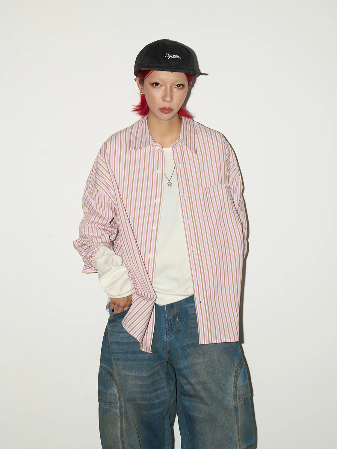 

Корейская полосатая рубашка MICHINNYON с длинными рукавами, свободного кроя, верхняя одежда из тонкого хлопка и полиэстера, повседневная рубашка для мужчин и женщин