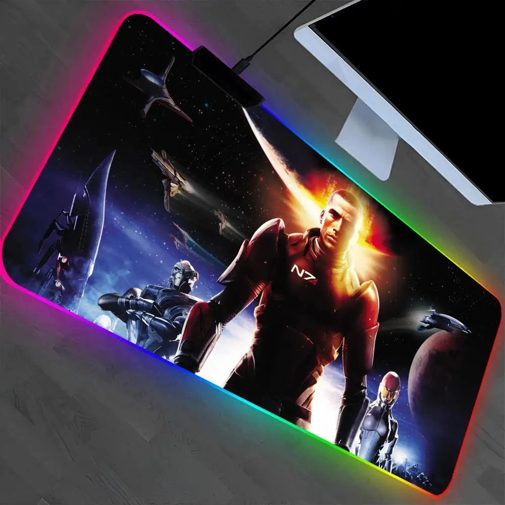 

Mass Effect N7 Mouse Pad Laptop Mat Gaming RGB Anime Mousepad Backlit Gamer Girl Cartoon Table Pads Deskpad