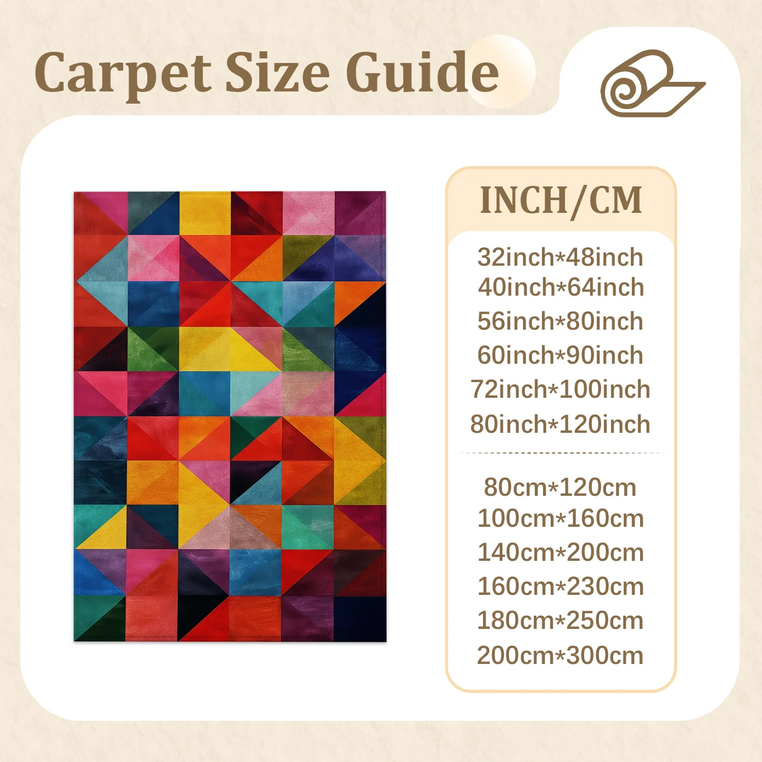 Large Indoor Area Rug, Soft Velvet Low Pile Rug with Non-slip Dotted Backing, Machine Washable, Vibrant Multicolor Geometric Triangle Pattern, Ideal for Living Room, Bedroom, Entryway Decor