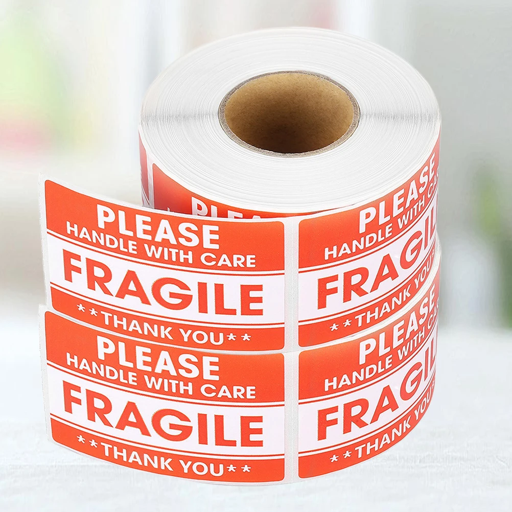 

2 Roll Fragile Labels Red Warning Sticker Adhesive Sign Copper Plate Good Package Stikcer