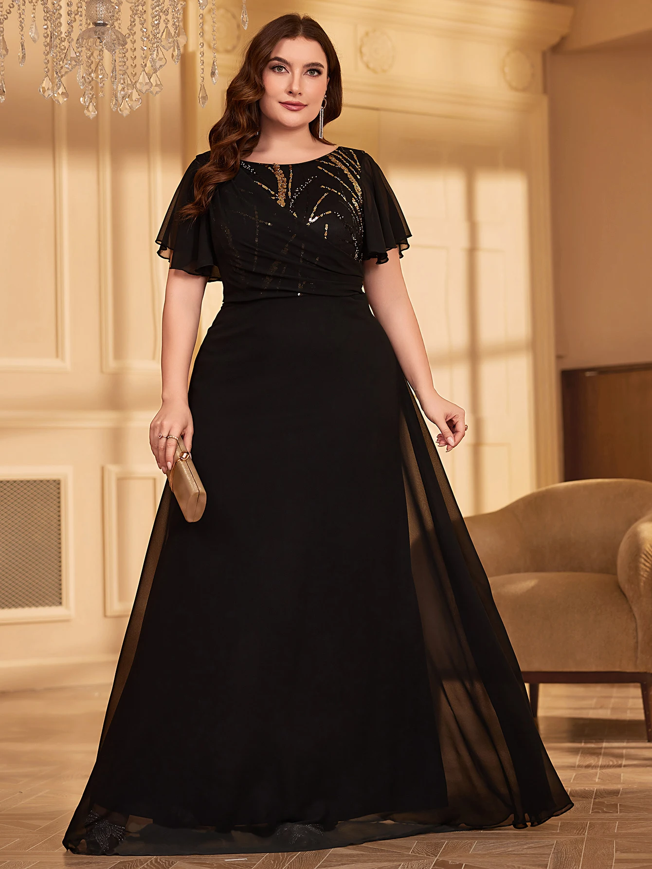 

UNITHORSE Plus-Size Sequin & Beaded Chiffon Party Dress